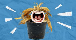 montagem de boca gritando em planta