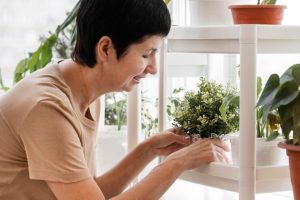 Mulher arrumando as plantas (Foto: Freepik)