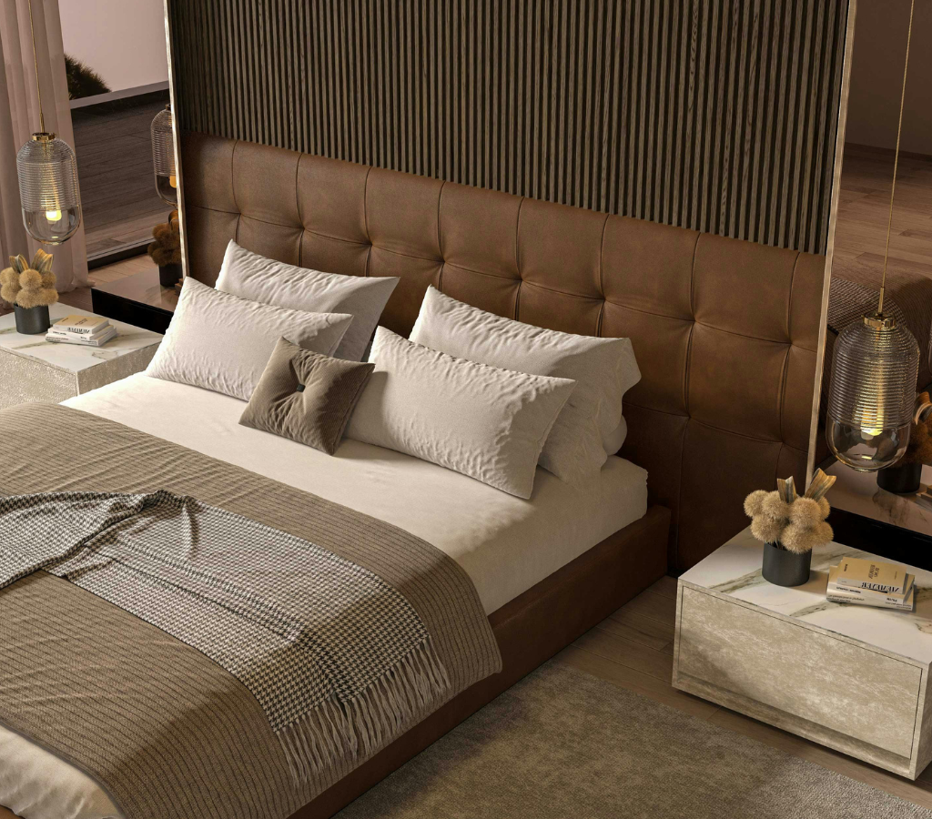 cabeceira de cama com couro