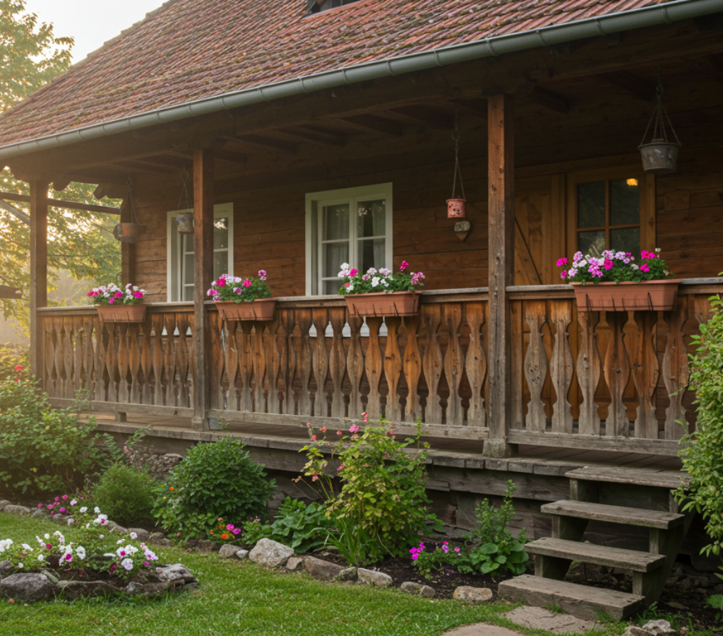 Casa com varanda rústica