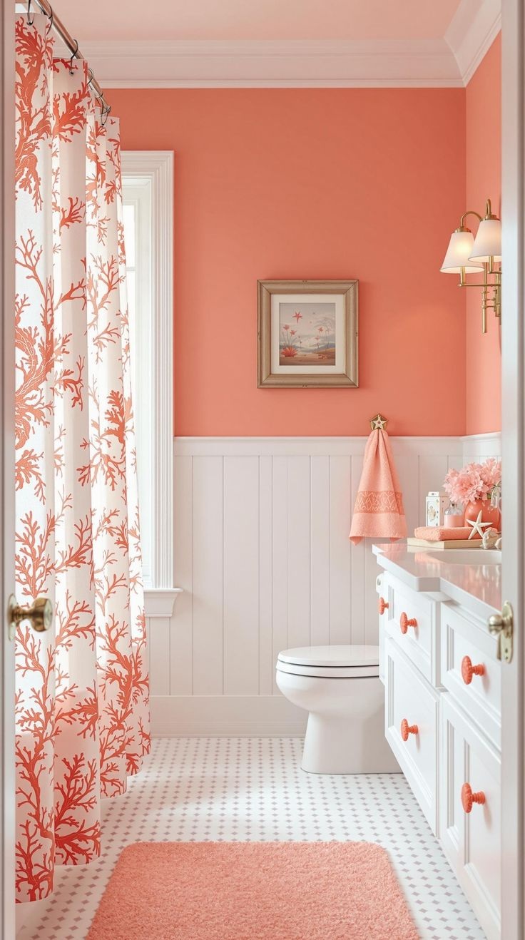 banheiro com tom coral