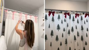 laços de natal em cortinas de banheiro