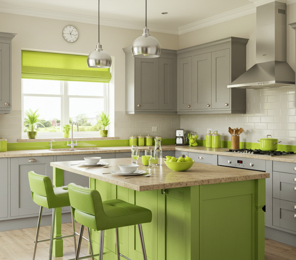 kitchen with lime green tone