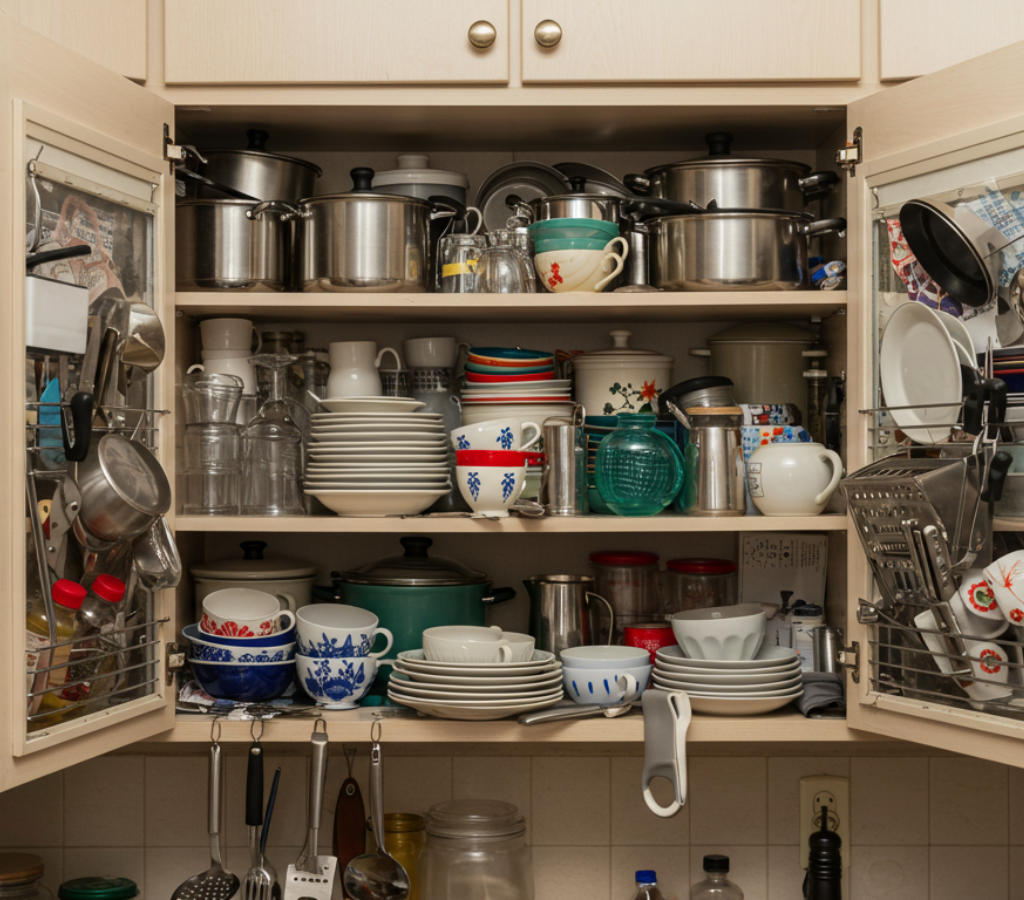 Sobrecarregar o armário - Organizar armário cozinha