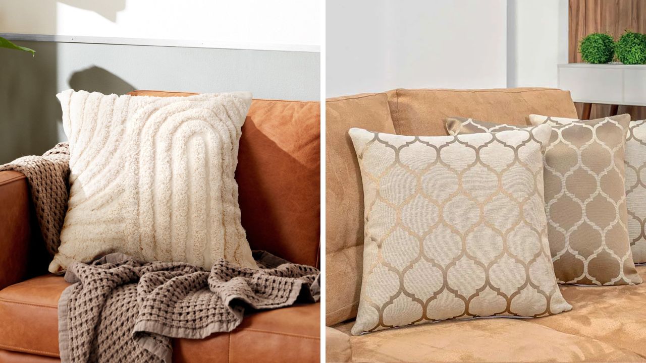 almofadas com capas texturizadas ou acabamento metalizado