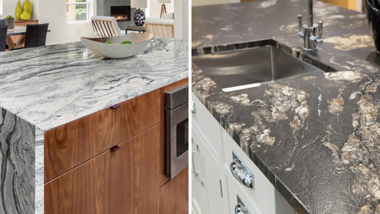 pedras com acabamento escovado em bancada de cozinha