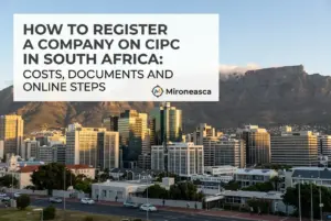 paisagem urbana com Table Mountain e título sobre registro de empresa