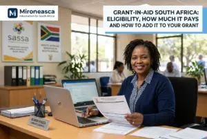 Mulher sorrindo com cabelo cacheado analisando documento