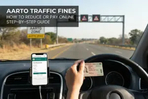 Pessoa segurando carteira de motorista e smartphone no portal de pagamento