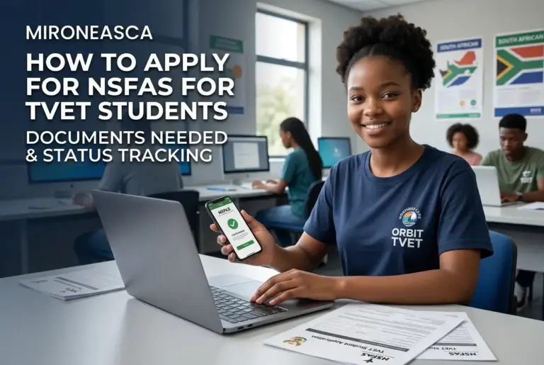 Estudante brasileira usando smartphone para aplicar NSFAS 2026