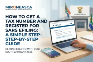 Mão no laptop acessando eFiling SARS para impostos na África do Sul