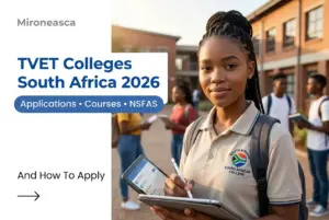 Jovem brasileira lê sobre Faculdades TVET África do Sul 2026