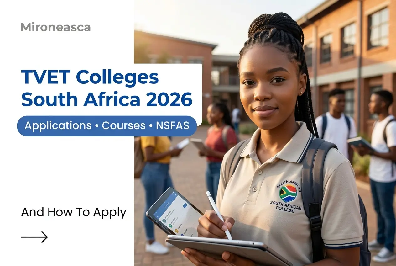 Jovem brasileira lê sobre Faculdades TVET África do Sul 2026