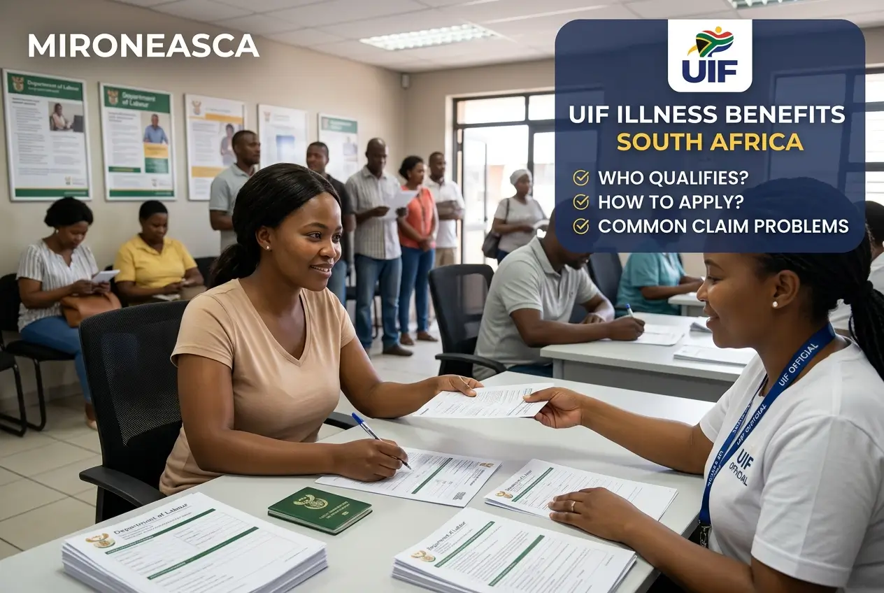 Mulheres no escritório discutindo benefícios da UIF na África do Sul