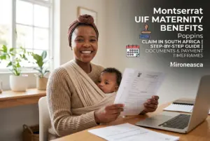 Mulher com bebê em escritório analisando documentos